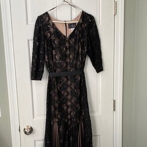 Alex Evenings Black Lace Sequin Floor Length Gown